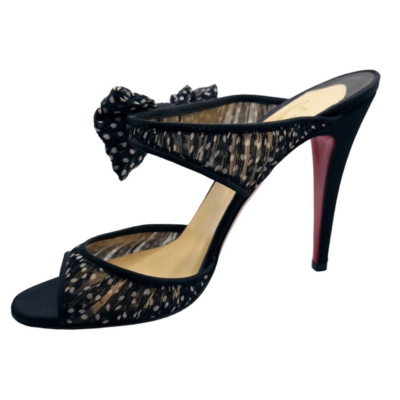 Christian Louboutin Miss Chief Mules Black/White Polkadot Crepe Satin/Chiffon 39 - Picture 5 of 12